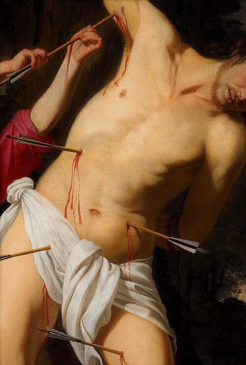 San Sebastiano curato da un angelo - dettaglio